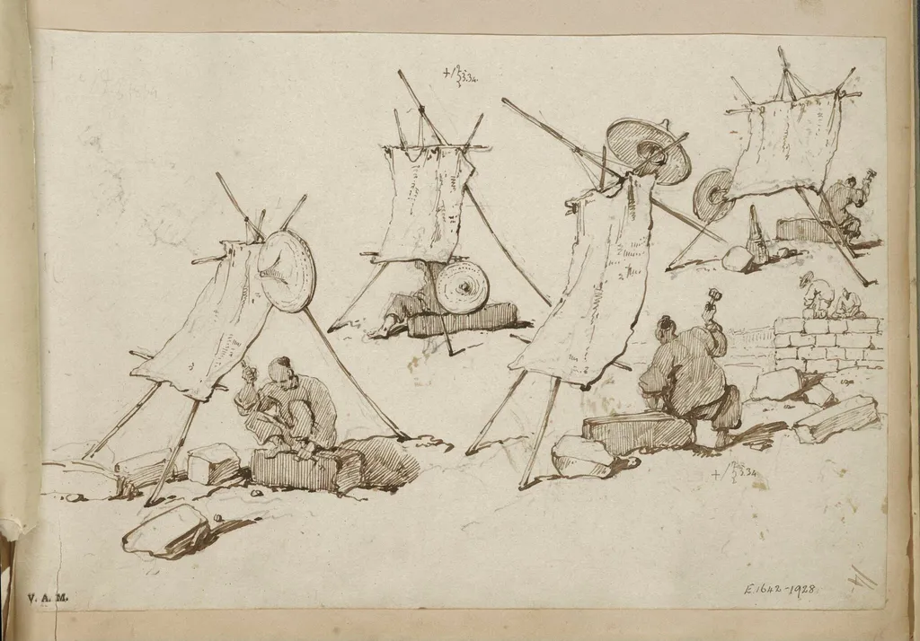 Studies of a stonemason, Macau, by George Chinnery, 6