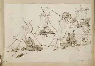 Studies of a stonemason, Macau, by George Chinnery, 6