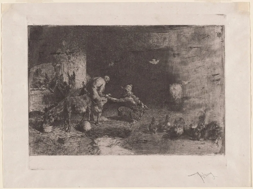 Maréchal ferrant au Maroc [Shoeing a Mule in Morocco], by Mariano Fortuny Marsal, ink, 1875