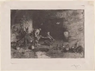 Maréchal ferrant au Maroc [Shoeing a Mule in Morocco], by Mariano Fortuny Marsal, ink, 1875