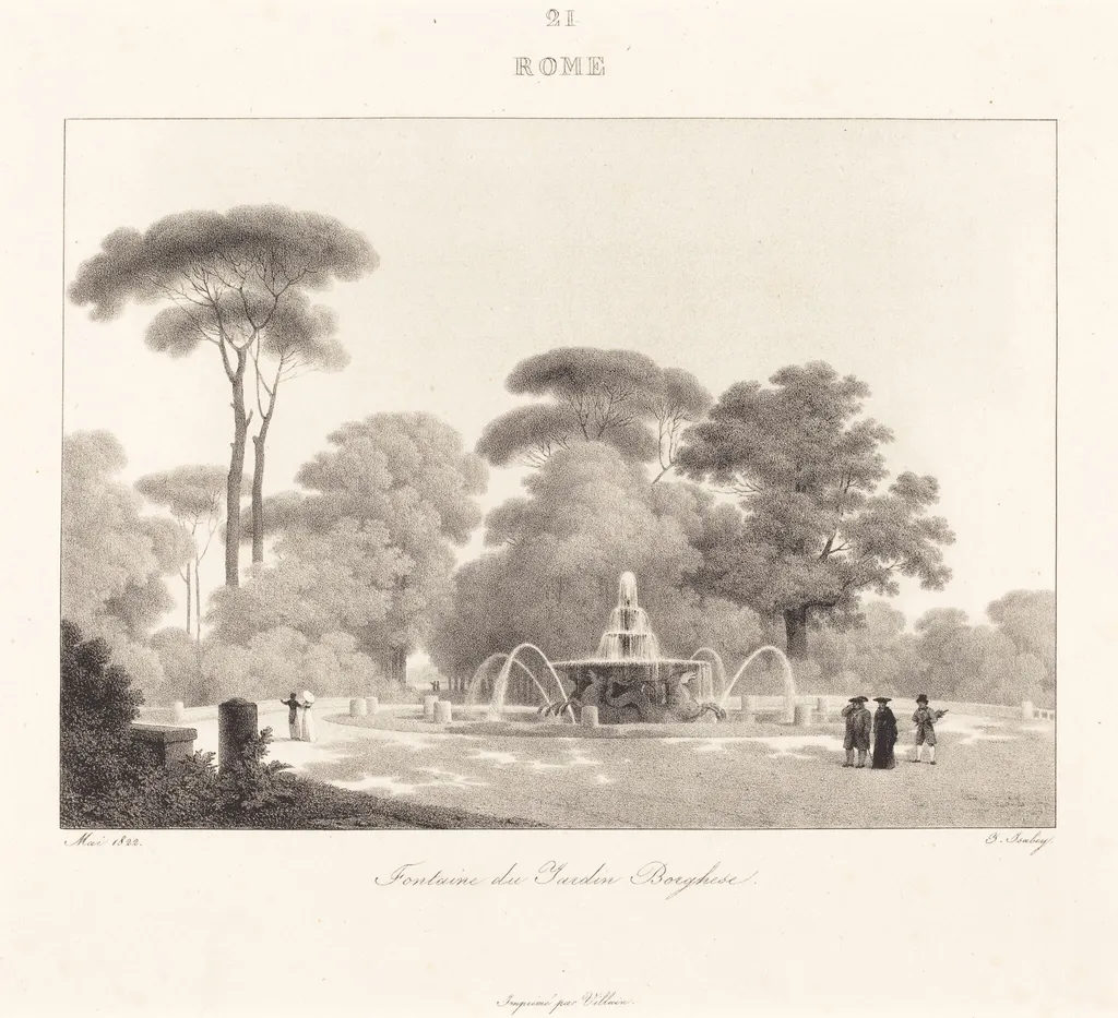 Fontaine de Jardin Borghese, by Jean-Baptiste Isabey, ink, 1822
