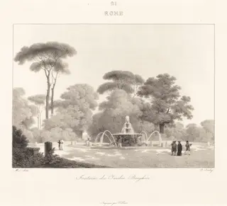 Fontaine de Jardin Borghese, by Jean-Baptiste Isabey, ink, 1822