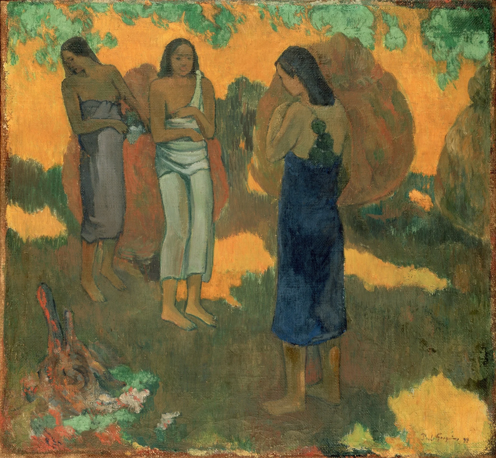 Three Tahitian Women Against a Yellow Background, detail