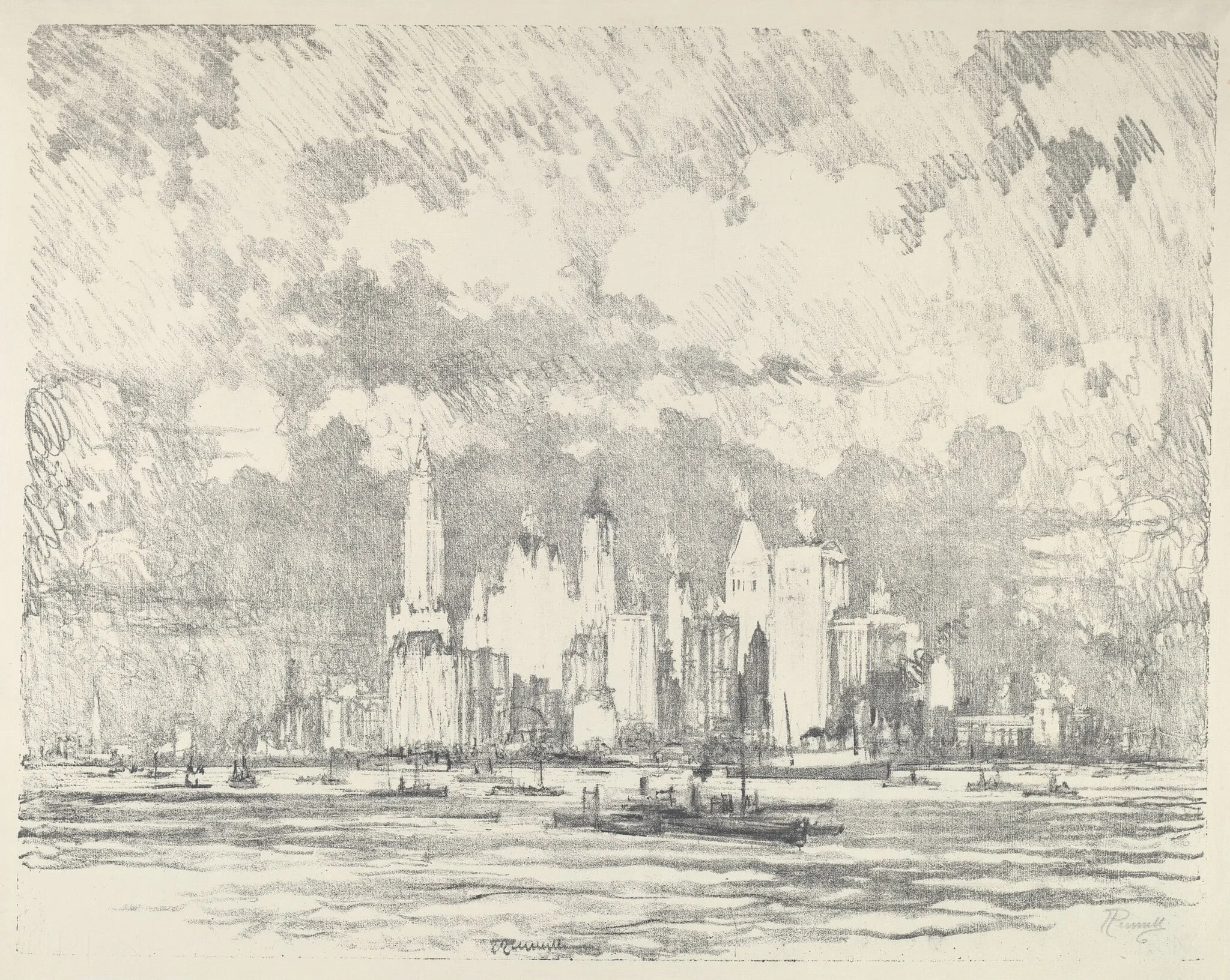 New York From Ellis Island, detail