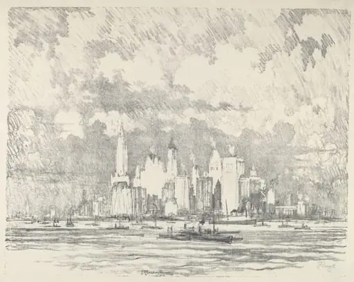 New York From Ellis Island, by Joseph Pennell, ink, 1910