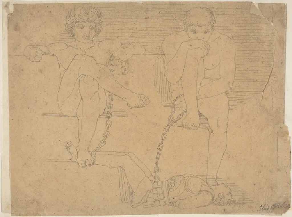 Otus and Ephialtes Holding Mars Captive, by John Flaxman, graphite, 1794