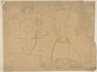 Otus and Ephialtes Holding Mars Captive, by John Flaxman, graphite, 1794