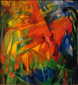 Animals in a Landscape, by Franz Marc, oil, 1914