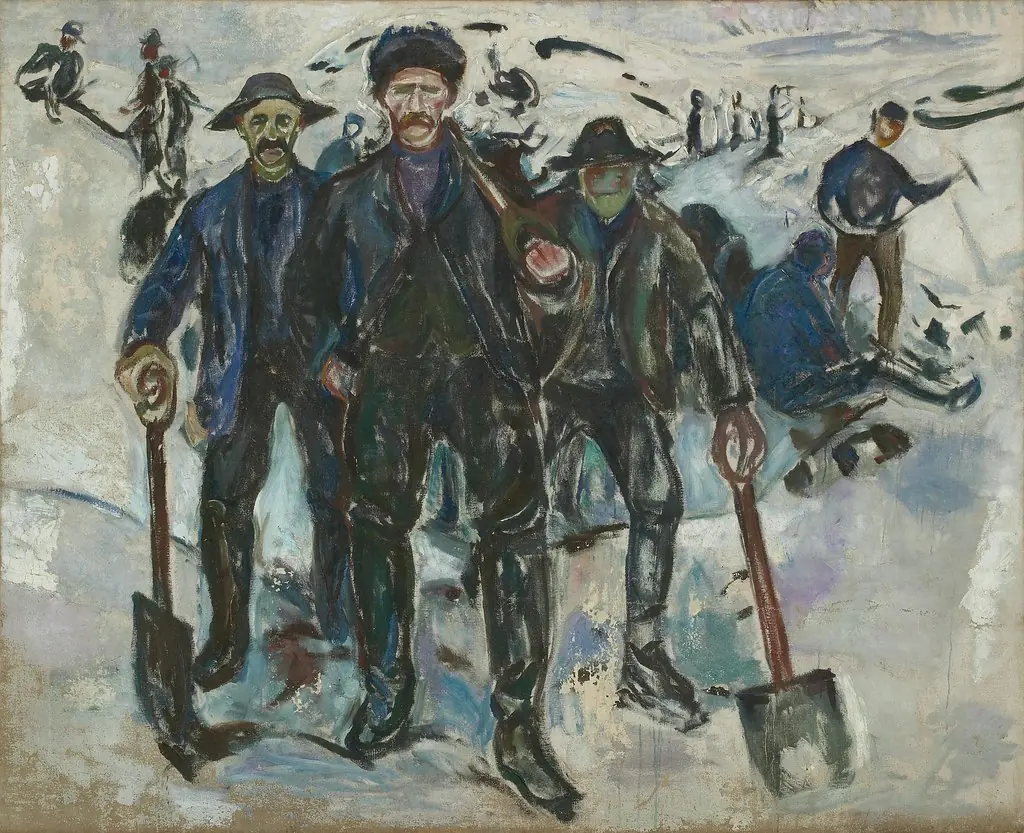 Workers in Snow, by Edvard Munch, oil, 1913