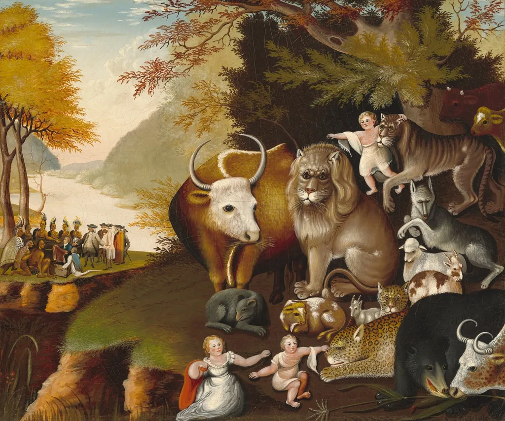 Peaceable Kingdom, by Edward Hicks, oil, 1834
