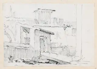 Roman Buildings with an Open Shed, by Joseph-Marie Vien, graphite, 1747