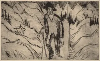 The Wanderer, by Ernst Ludwig Kirchner, ink, 1922