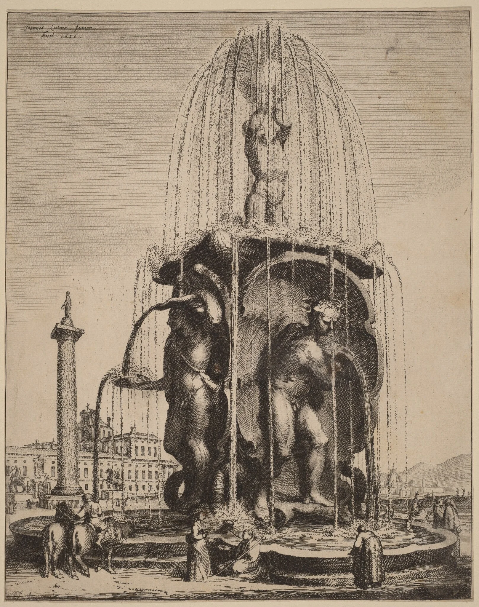 The Fountain and the Column of Trajan in Rome, detail