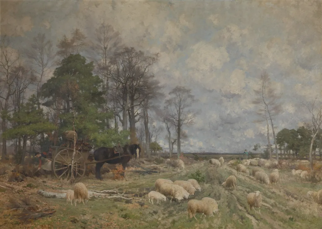Heathland in Spring, by Florent Nicolas Crabeels, oil, 1872