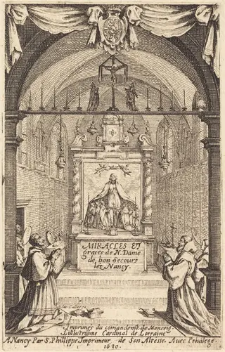 Frontispiece for the Miracles and Graces of Our Lady of "Bon-Secours-les-Nancy", by Jacques Callot, ink, 1630
