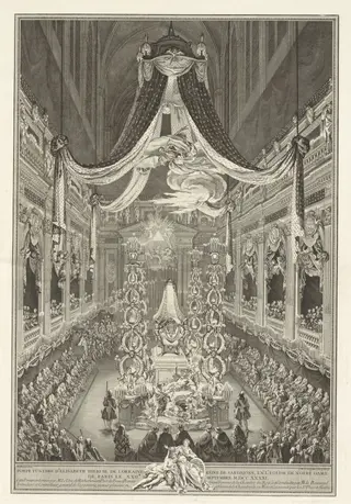 Pompe funèbre d'Élisabeth Therèse de Lorraine, by Charles-Nicolas Cochin II, ink, 1741