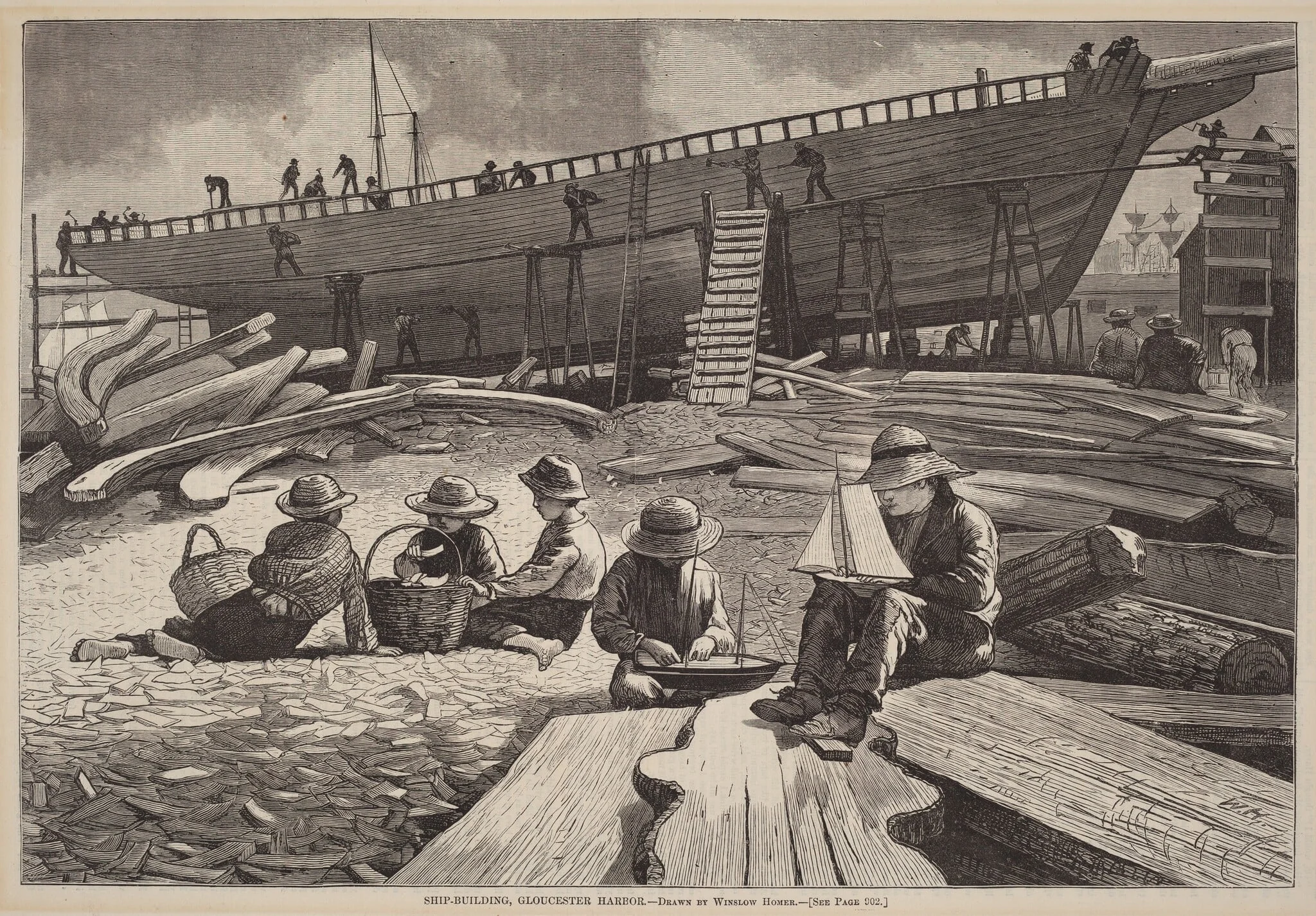 Ship-Building, Gloucester Harbor, detail