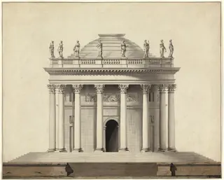 A Classical Temple, by Louis Gustave Taraval, ink, 1780