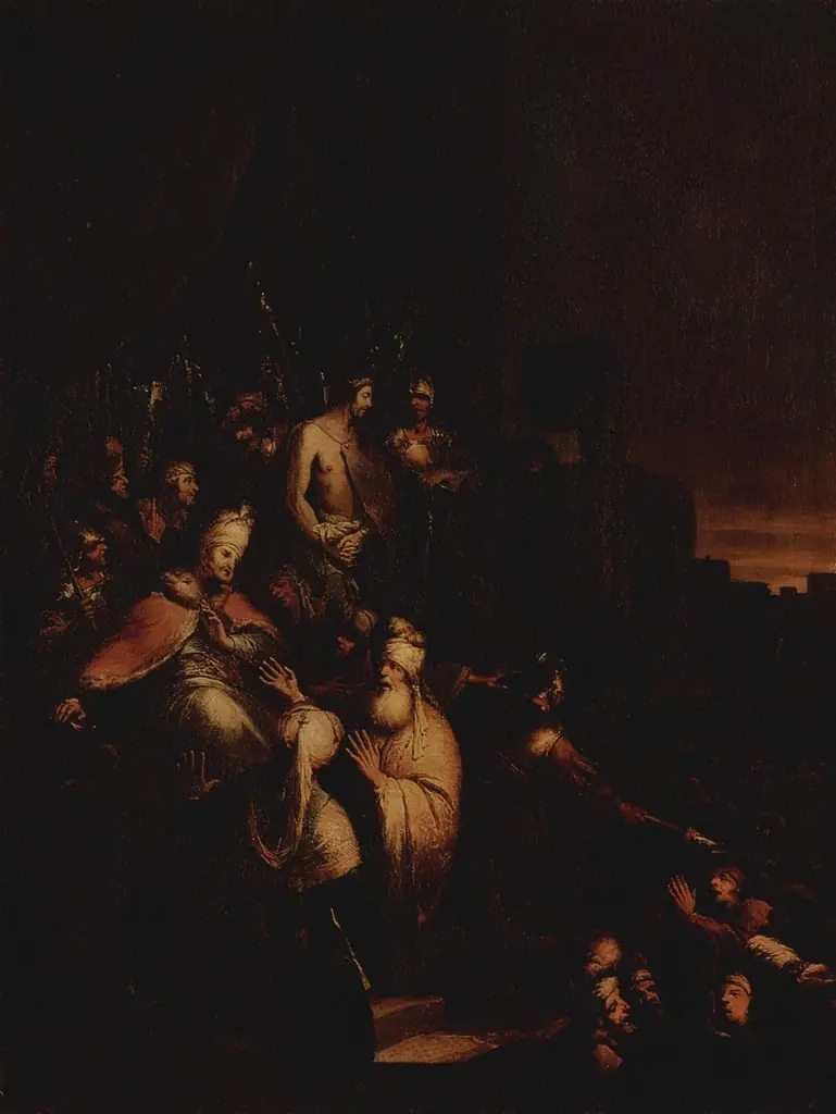Pilate Debates Christ's Fate, by Christian Wilhelm Ernst Dietrich, oil, 1755