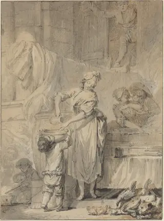 Kindly Martine, by Pierre-Antoine Baudouin, chalk, 1764
