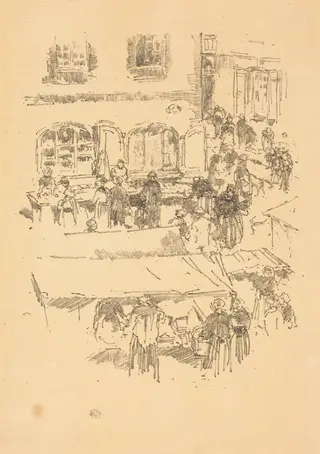 The Marketplace, Vitré, by James McNeill Whistler, ink, 1893