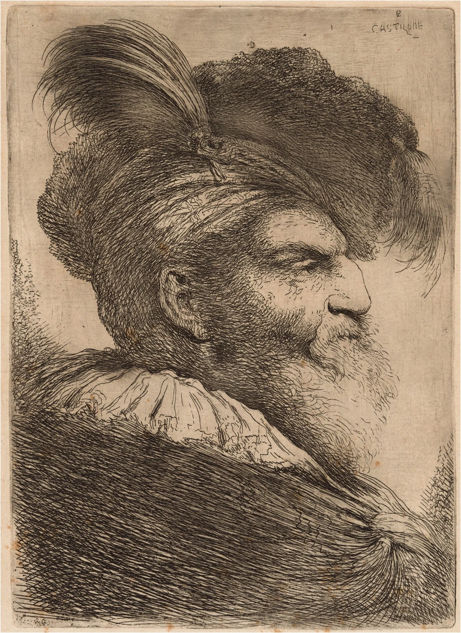 Man with a Long Beard and Headdress, Facing Right, detail