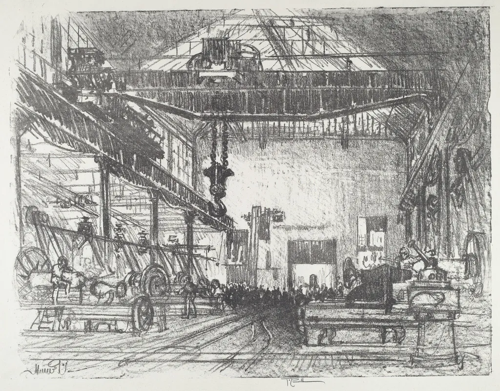 Planing Big Shells, by Joseph Pennell, ink, 1916