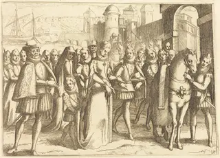 Arrival at Valencia, by Jacques Callot, ink, 1612