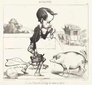 Le Jeune Estancelin est obligé de rentrer en classe!, by Honoré Daumier, ink, 1849