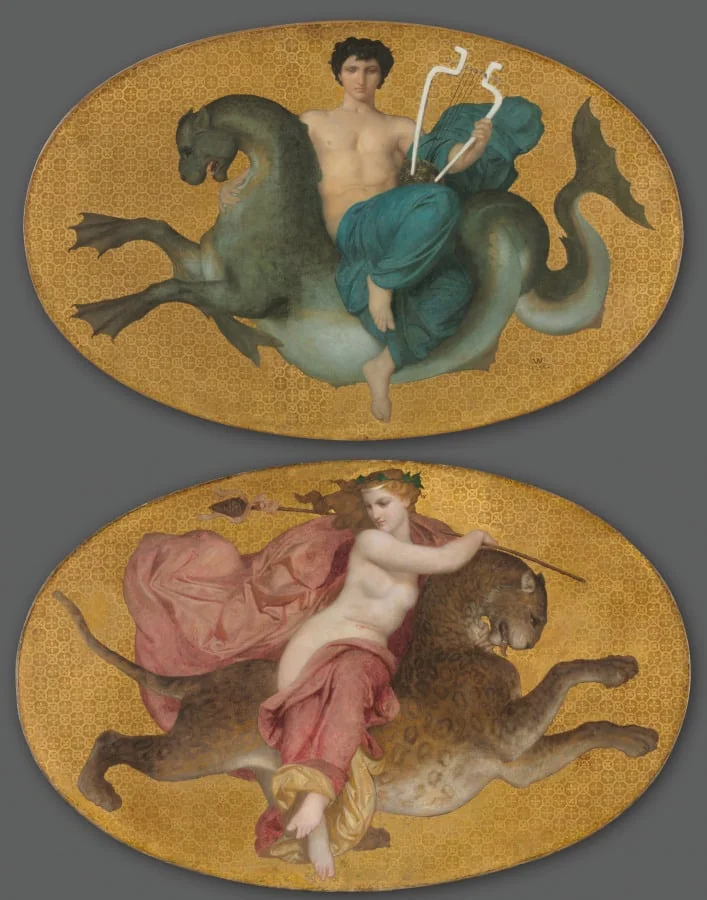 Arion on a Sea Horse and Bacchante on a Panther (pair), detail
