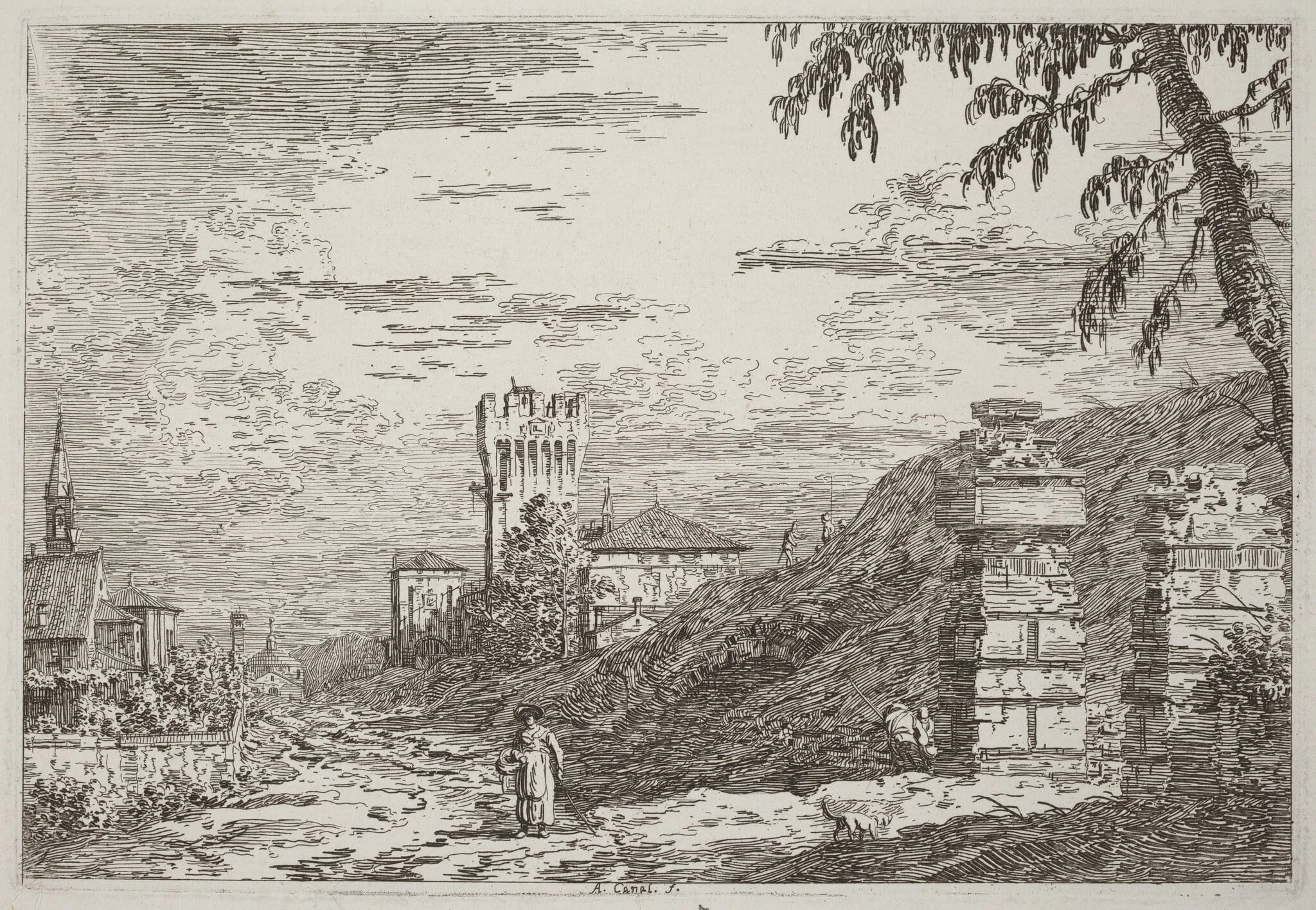Landscape with Tower and Two Ruined Pillars [left], detail