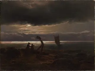 Mother and Child by the Sea, by Johan Christian Dahl, oil, 1830