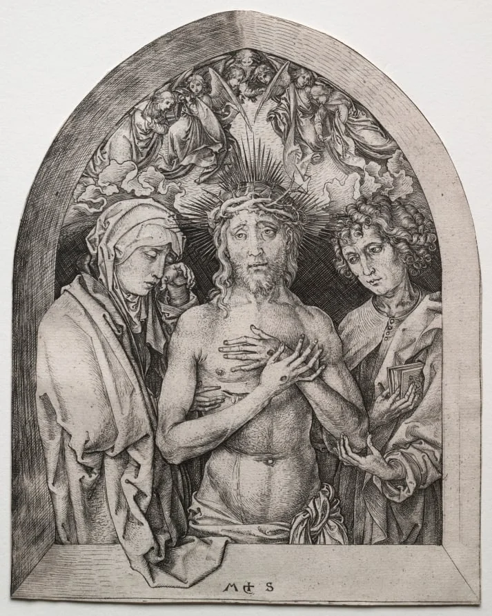Christ as the Man of Sorrows between the Virgin and St. John, detail