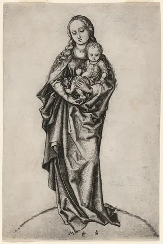 Virgin and Child with the Apple, by Martin Schongauer, ink, 1472