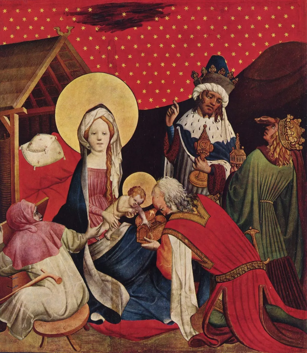 Thomasaltar, Fragment des rechten äußeren Flügels, Szene oben: Anbetung der Könige, by Master Francke, oil, 1426