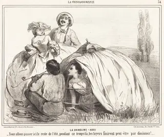La Crinoline-Abri, by Charles Vernier, ink, 1848