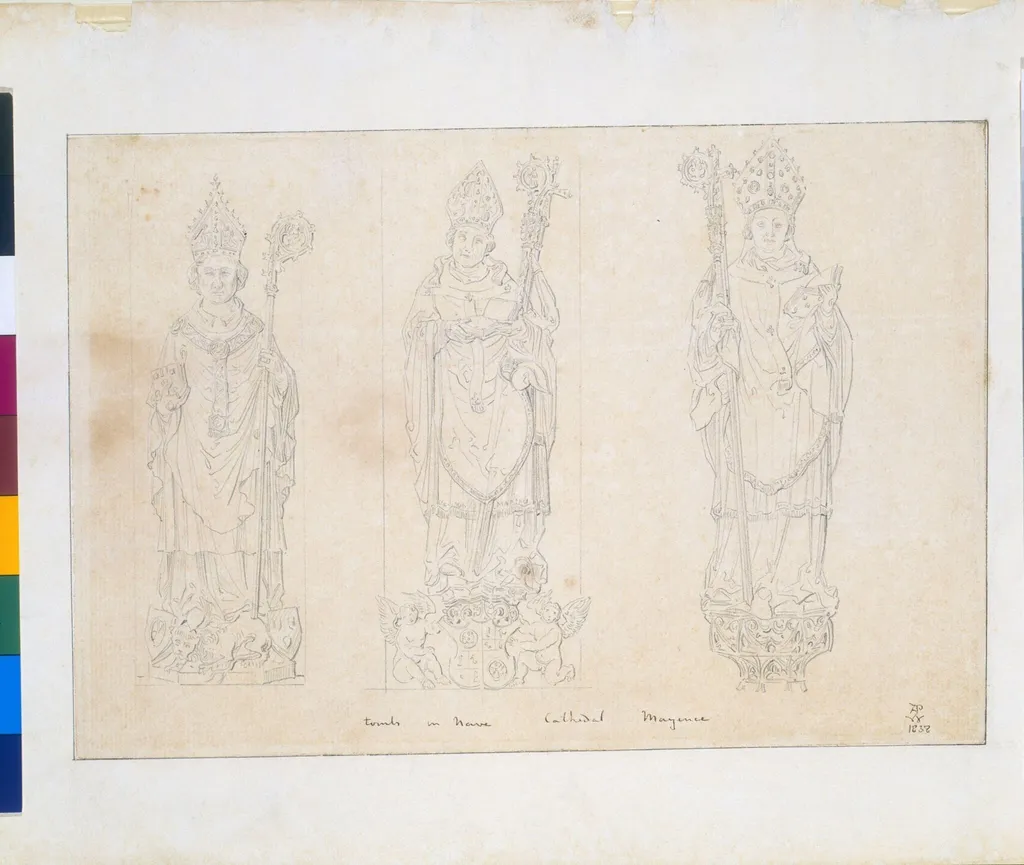 Drawing of tombs of three bishops, by A.W.N. Pugin, 1838