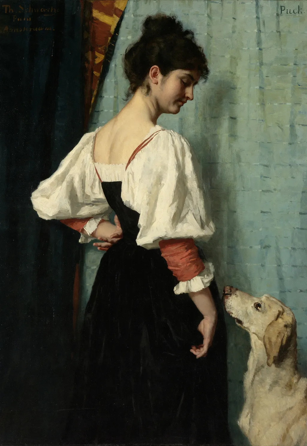 Young Italian woman with the dog Puck, by Thérèse Schwartze, oil, 1890