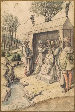 The Coronation of Solomon by the Spring of Gihon, by Jean Poyet, ink, 1500