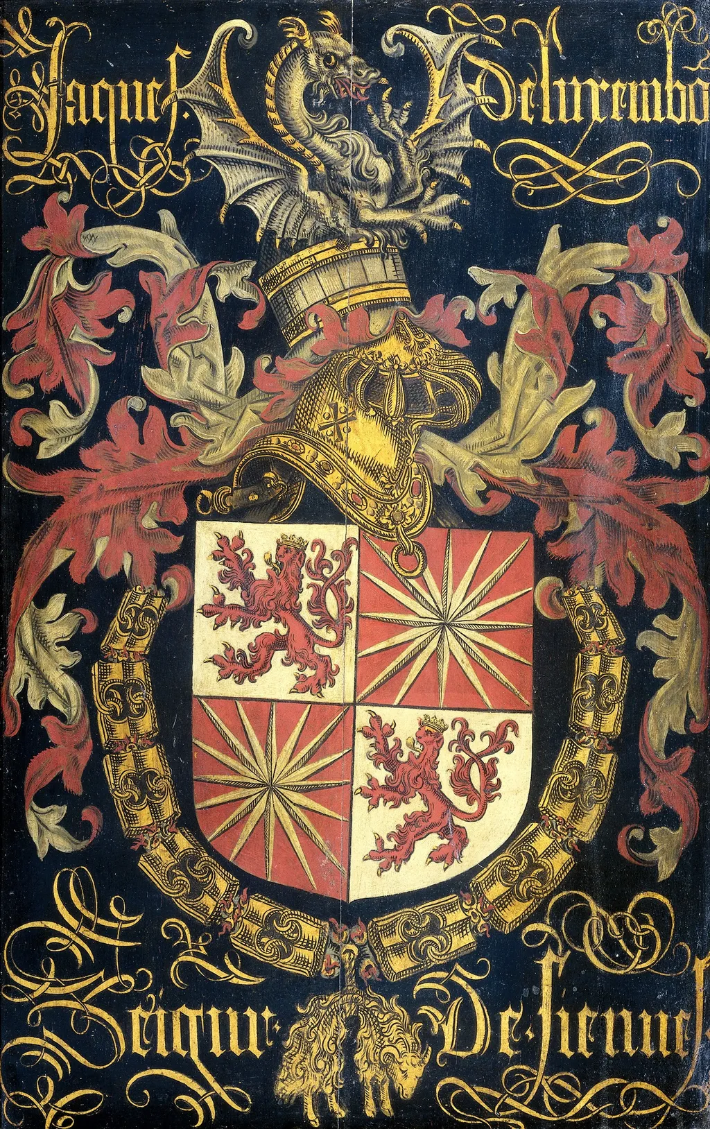 Shield of Jacob of Luxemburg (after 1441-1488), Lord of Fiennes, in his capacity as knight of the Order of the Golden Fleece, by Pierre Coustain, oil
