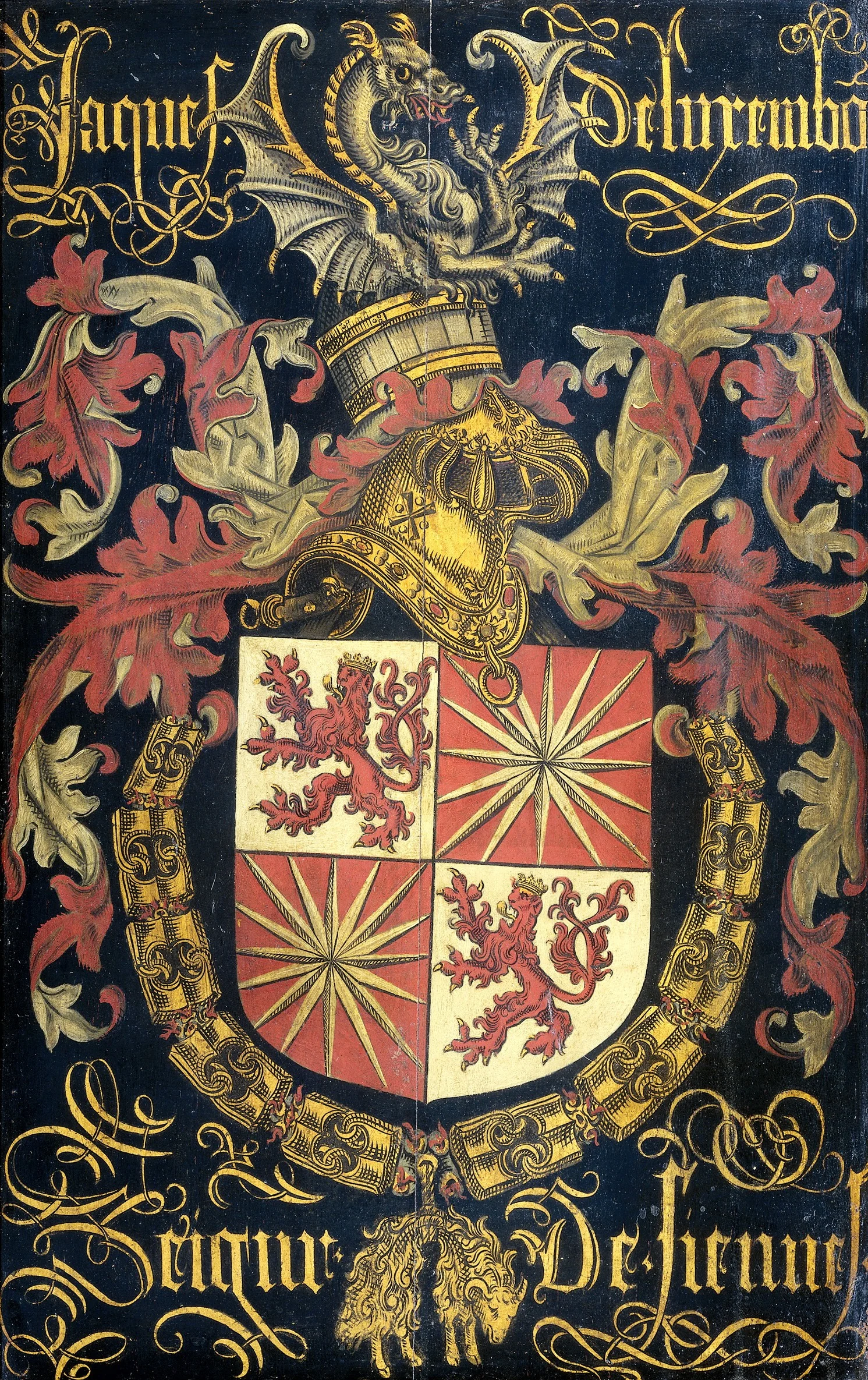 Shield of Jacob of Luxemburg (after 1441-1488), Lord of Fiennes, in his capacity as knight of the Order of the Golden Fleece, detail
