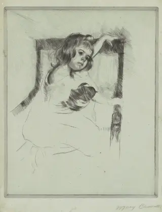 Kneeling in an Armchair, by Mary Cassatt, ink, 1903