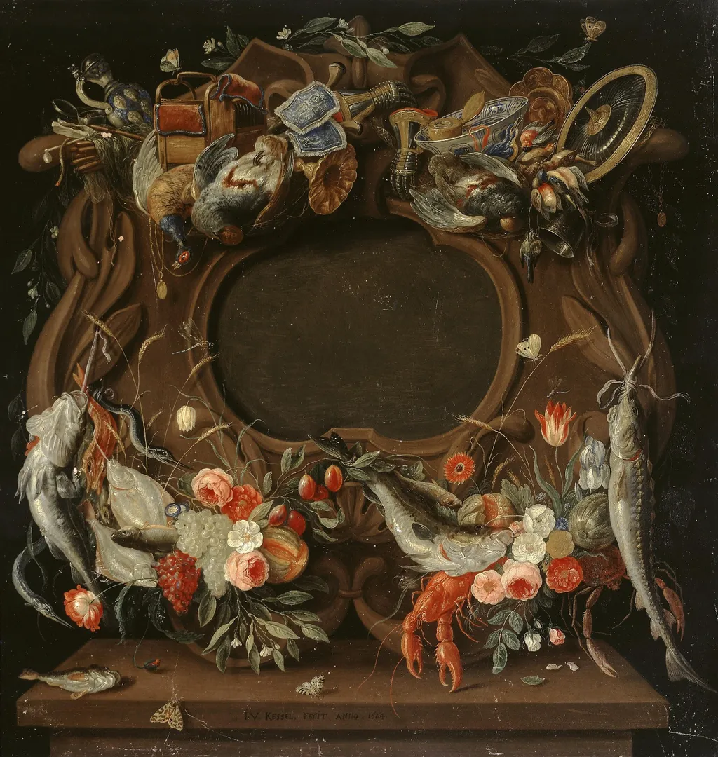 Medallion's Frame with an Allegorical Depiction of the Four Elements, by Jan van Kessel the Elder, oil, 1664