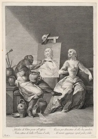 Harlequin as a Painter, by Francesco Bartolozzi, ink, 1760