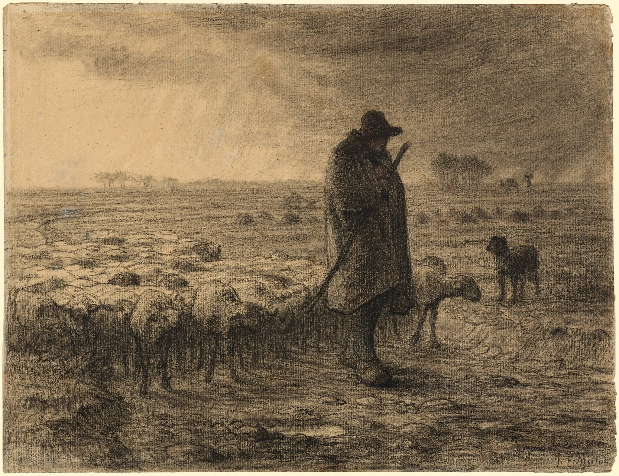 Shepherd Returning with His Flock, detail