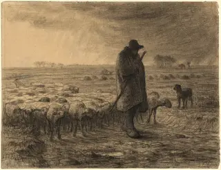Shepherd Returning with His Flock, by Jean François Millet, pastel, 1860