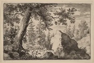 Boulder in the Woods, by Allart van Everdingen, ink, 1650
