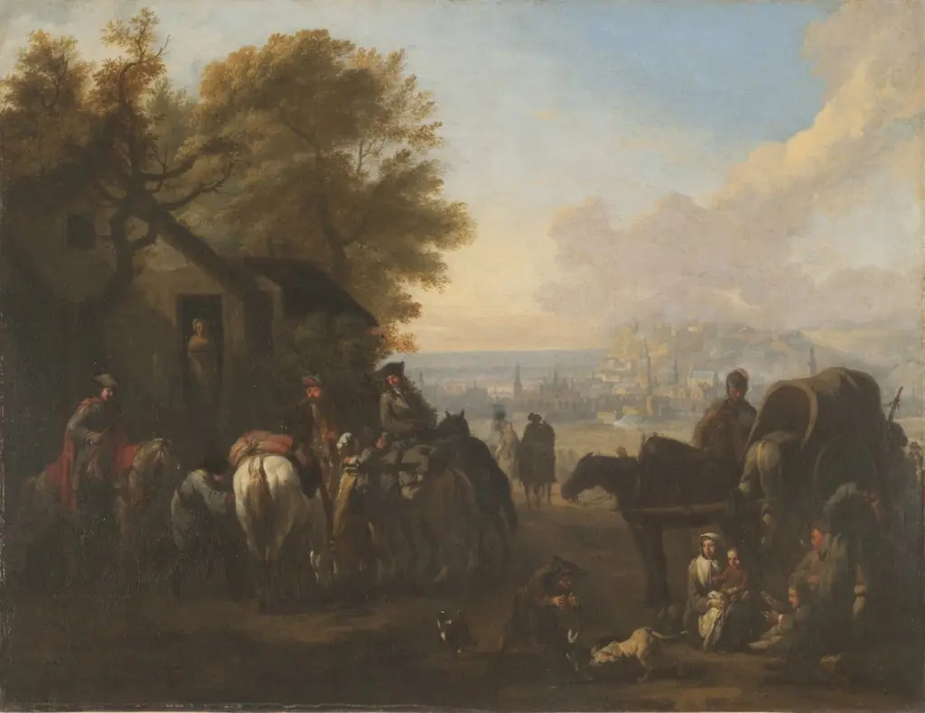 Travelers in Front of the Inn, by Jan van Huchtenburgh, oil, 1697