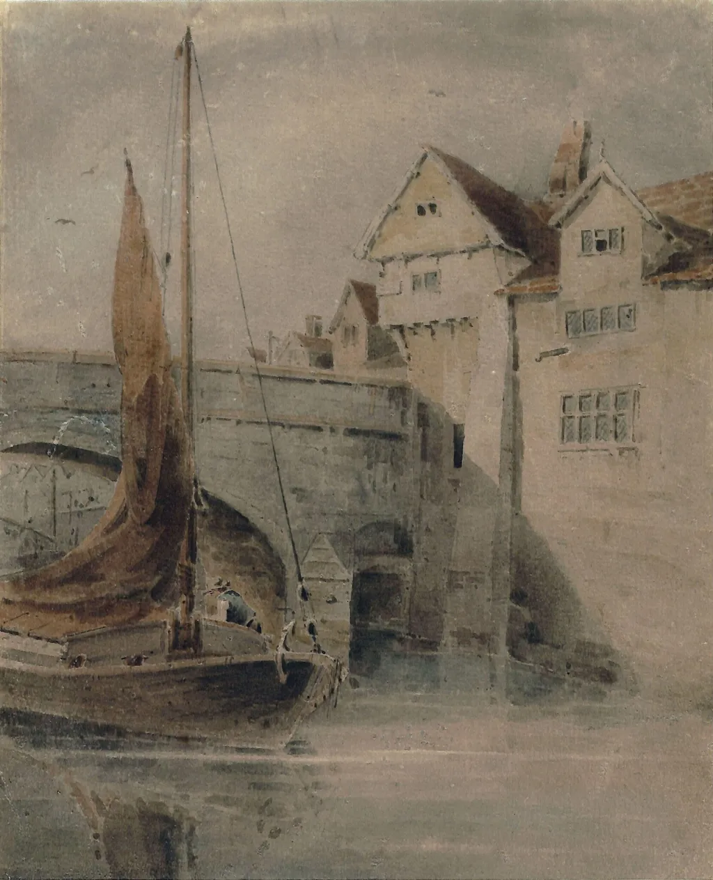 Fye Bridge, Norwich, by Thirtle, watercolor, 1800