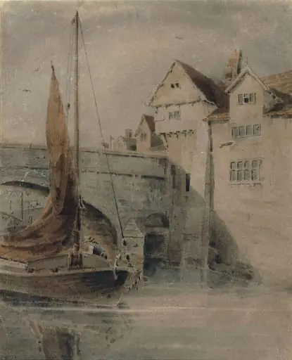 Fye Bridge, Norwich, by Thirtle, watercolor, 1800